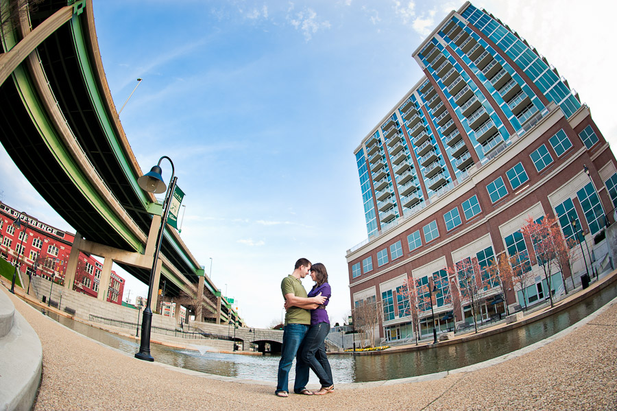 Richmond Canal Walk Engagement Photo Fisheye