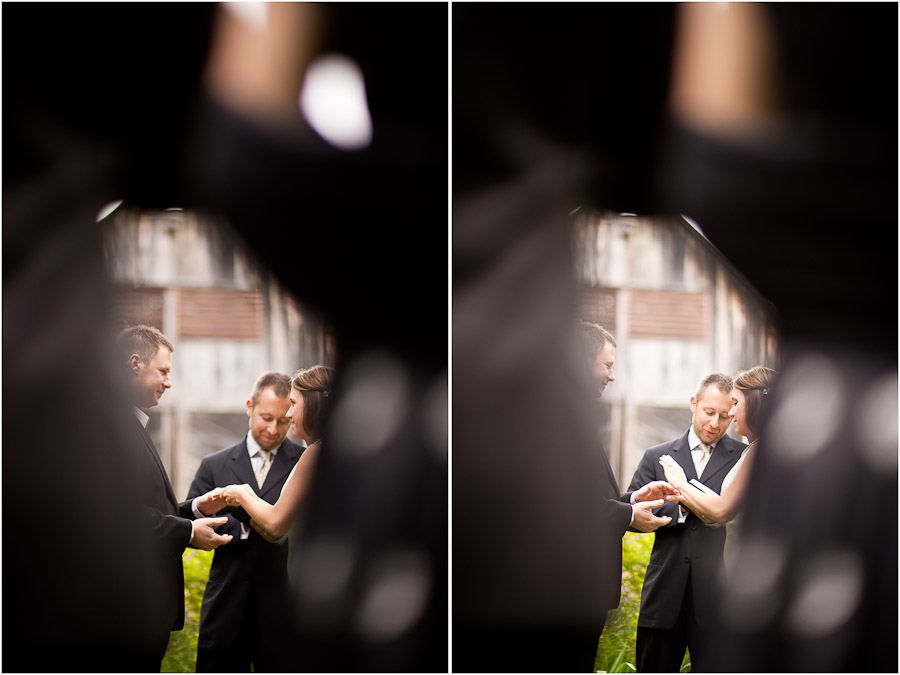 bride getting ring in front of a barn at story inn