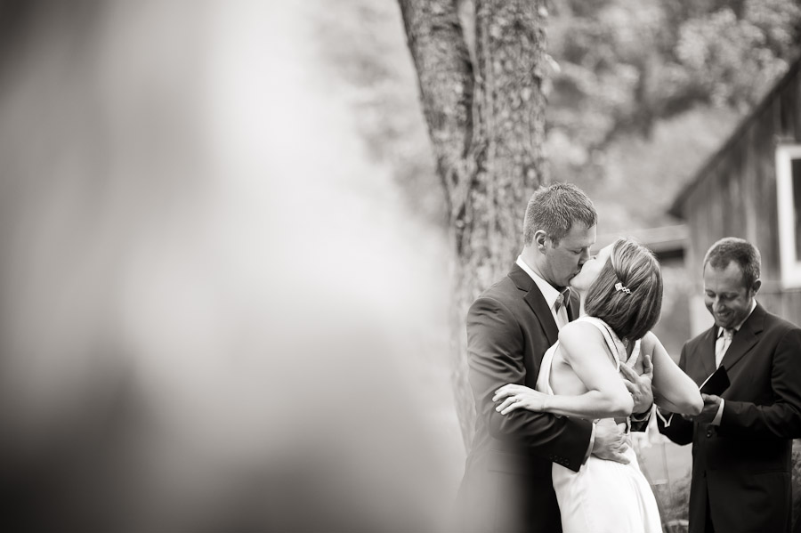 first kiss at outdoor wedding in brown county indiana