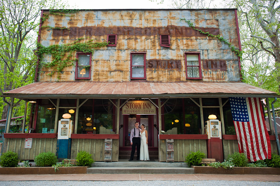 portrait of bride and groom at the story inn in brown county indiana