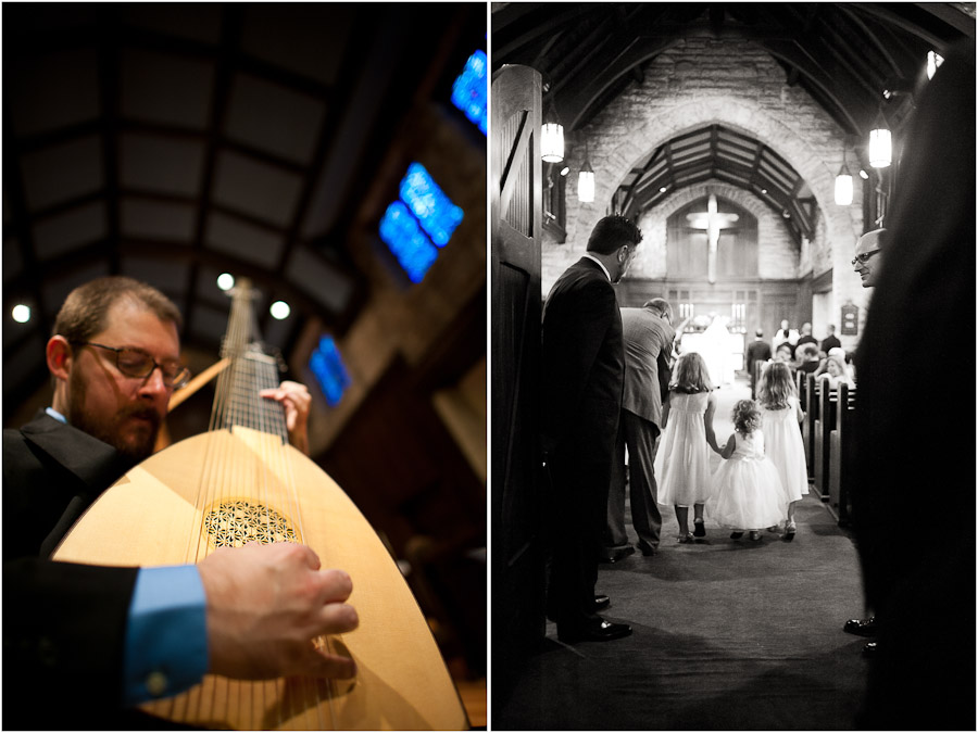 theorbo player and flower girls at bloomington wedding 