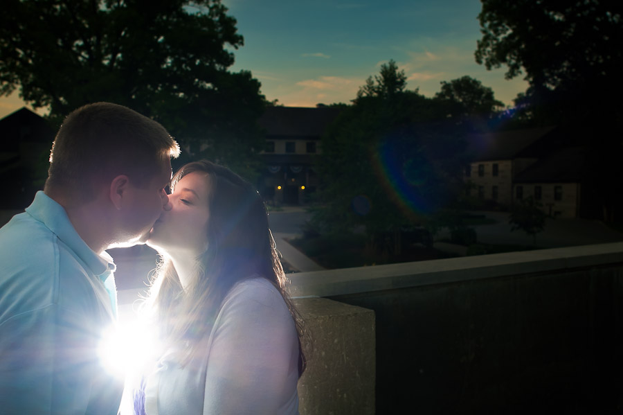 Nighttime portrait of couple at Spring Mill Inn