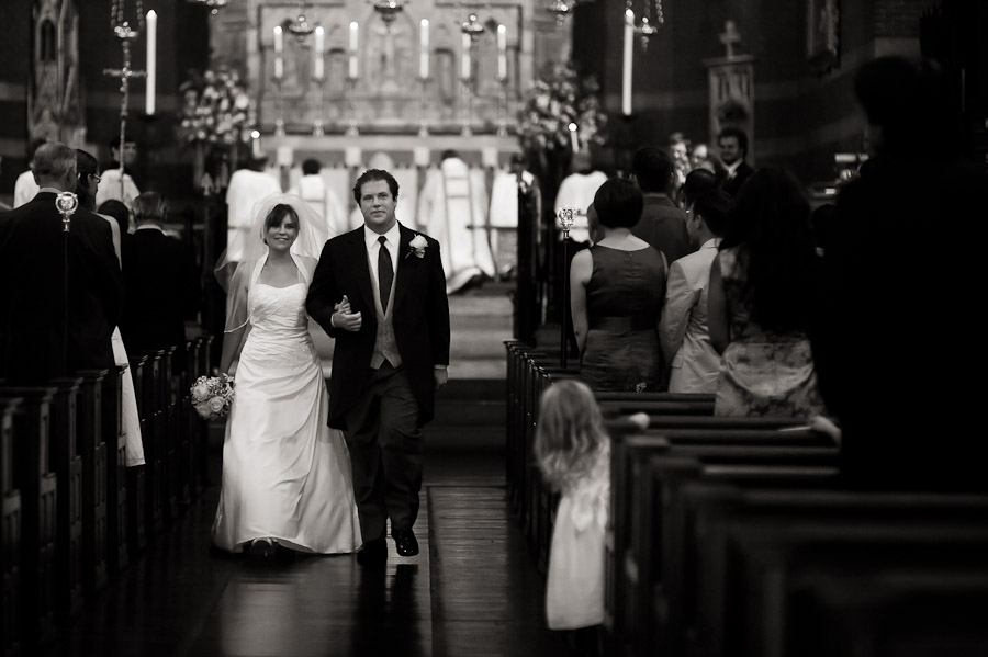 wedding exit at church of the advent in boston, massachusetts