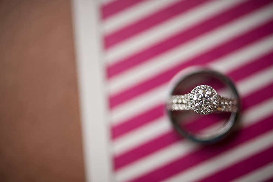 wedding ring shot with pink stripes