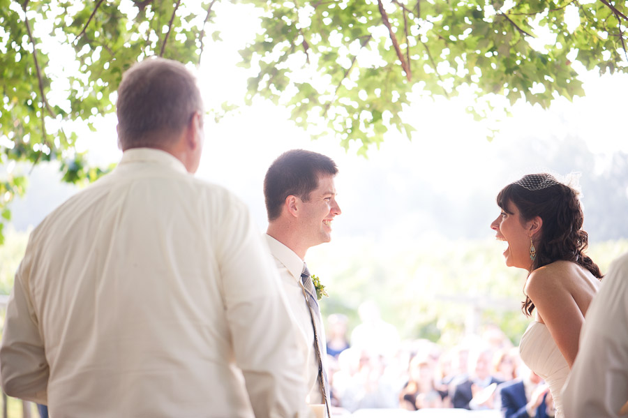 ecstatic bride and groom immediately after first kiss