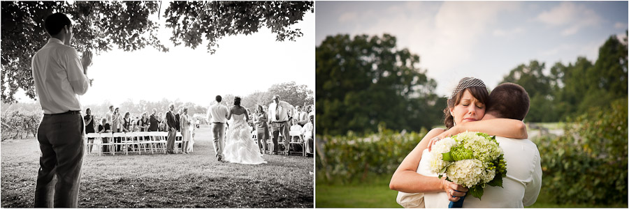 intimate moment with bride and groom immediately following wedding ceremony