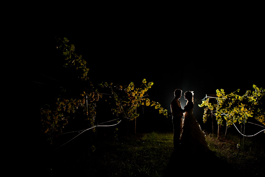 stunning strobist portrait outside at night during wedding