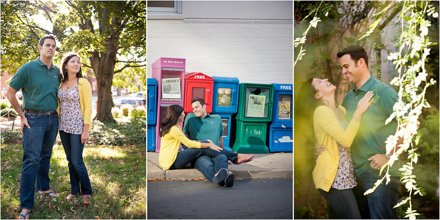 Fun engagement photos on the downtown mall in Charlottesville