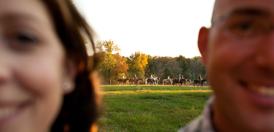 funny engagement photo with horses