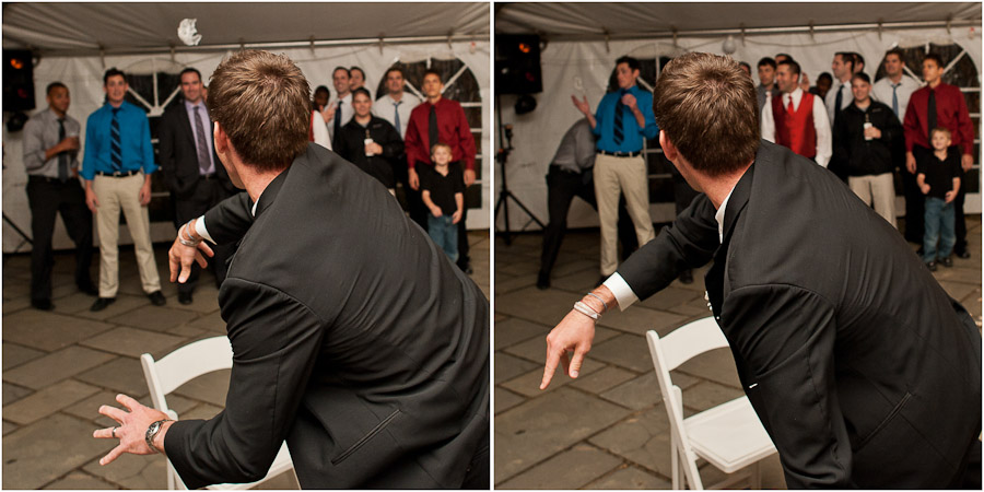 Funny garter toss at wedding