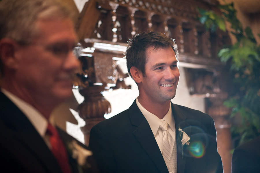 Groom's first look down aisle