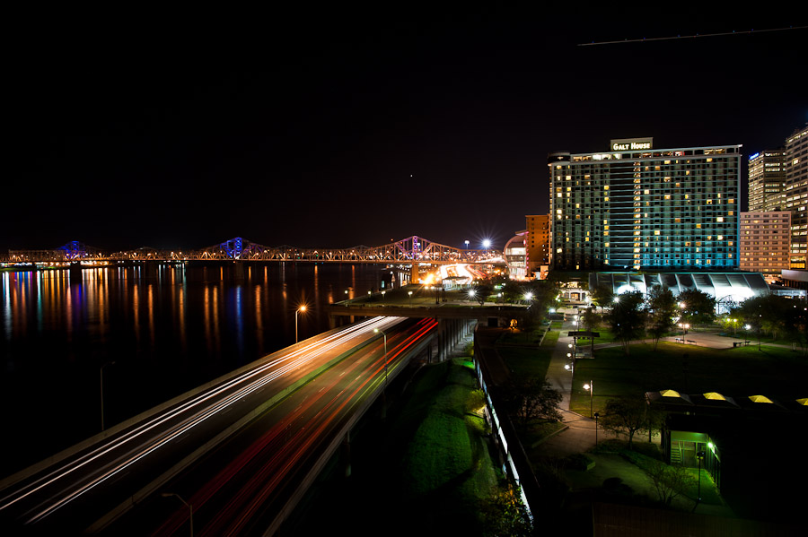 view of downtown louisville at night from ali center wedding photography