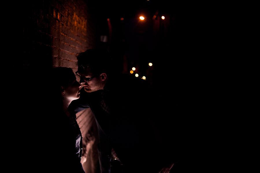 moody and creative lighting nighttime engagement photo