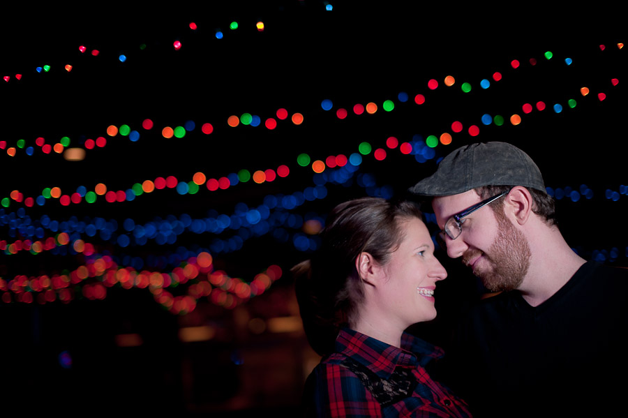 Sweet engagement photo at Bloomington Atlas Bar