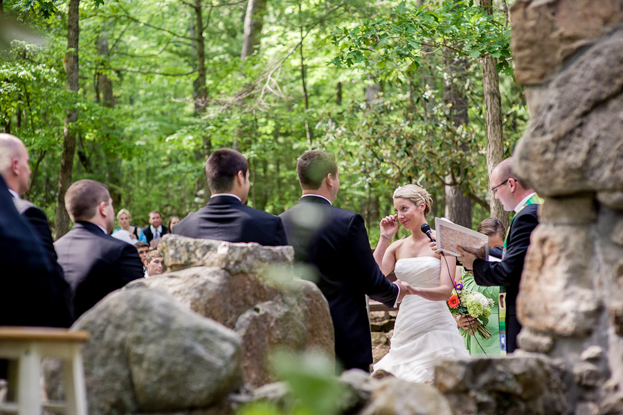 Sweet moment during outdoor wedding ceremony