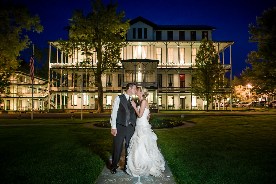 Night Portrait of Bride and Groom at Orkney Springs Hotel Wedding