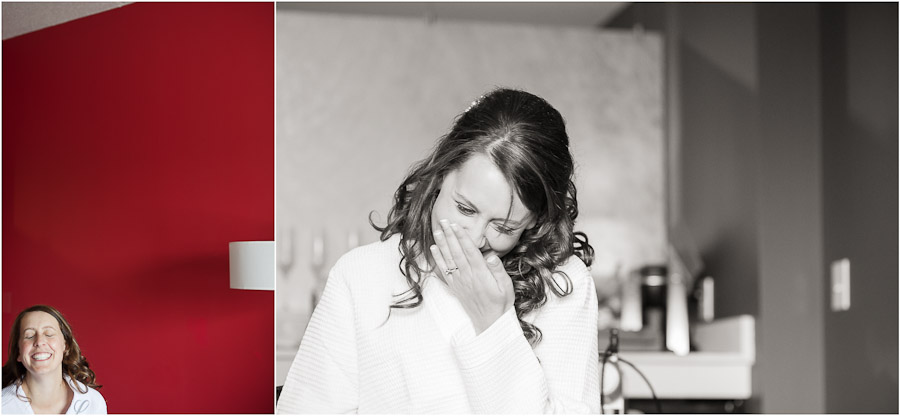 Bride laughing at hotel indigo in columbus indiana