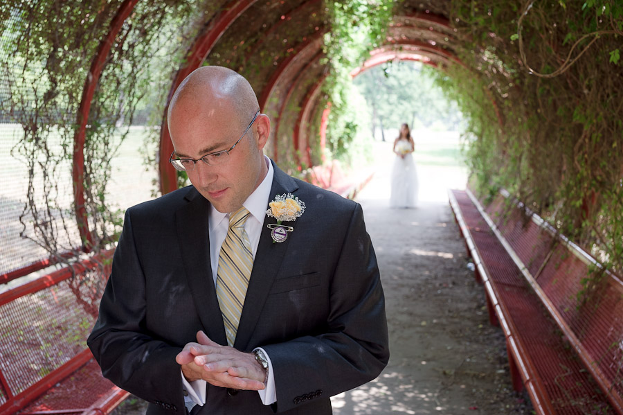 Wedding First look at Mill Race Park in Columbus Indiana