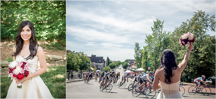 Funny Downtown Bloomington wedding Portraits with Bikes