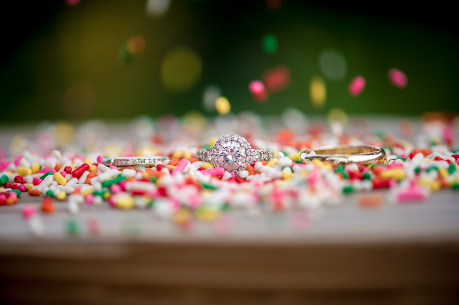 Funny wedding ring shot with sprinkles