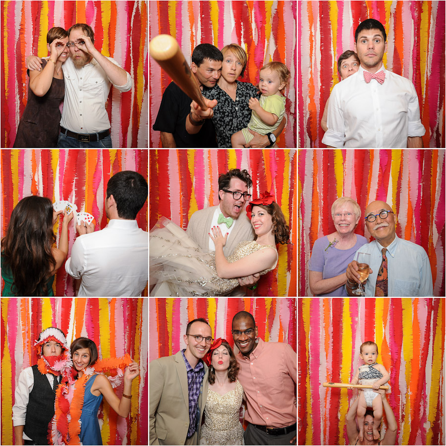 Fun wedding photo booth with paper streamers