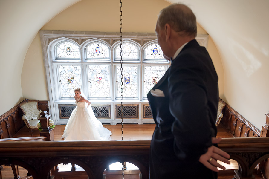 Sweet moment between father and bride before wedding ceremony in Indiana