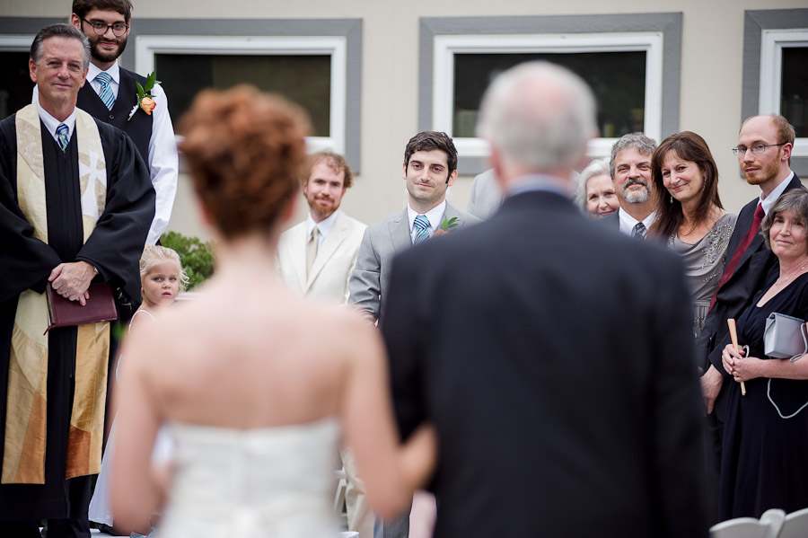 Sweet first look at a wedding ceremony