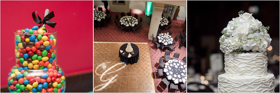 Delicious candy bar and cake at wedding in Hilbert Circle theater