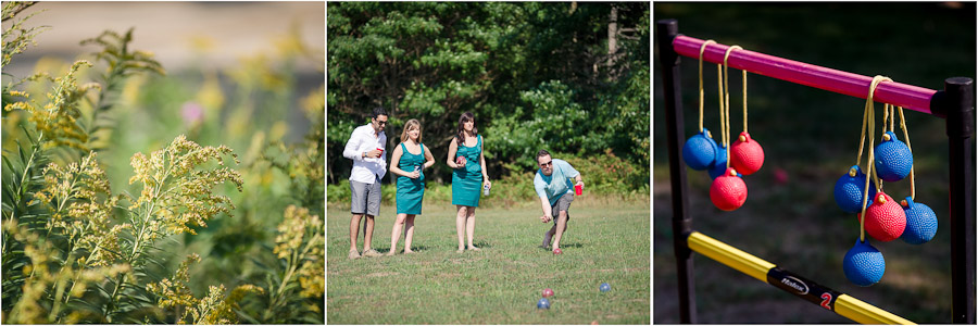 Fun outdoor games, cornhole, bocce ball and croquet at Lake Michigan wedding