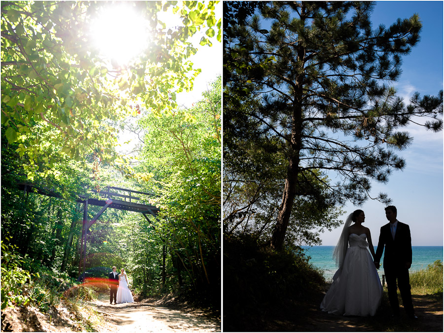 Fun wedding couple portraits near Lake Michigan