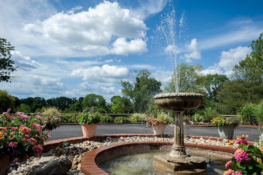 beautiful outdoor fountain at deer park manor in bloomington