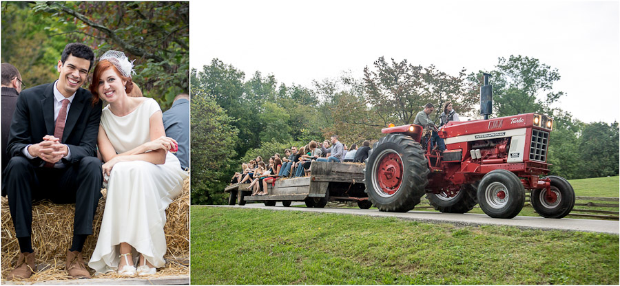 Fun hay ride after wedding in Brown County State Park