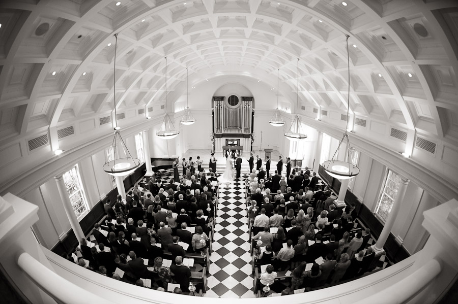 Beautiful and dramatic wedding ceremony photo in Dobbs Chapel in Atlanta