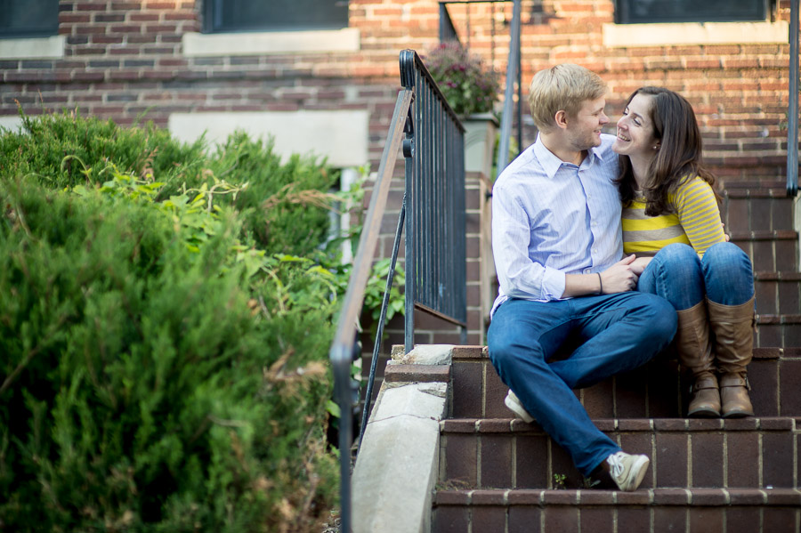 Sweet engagement photography on neighborhood stoop in DC