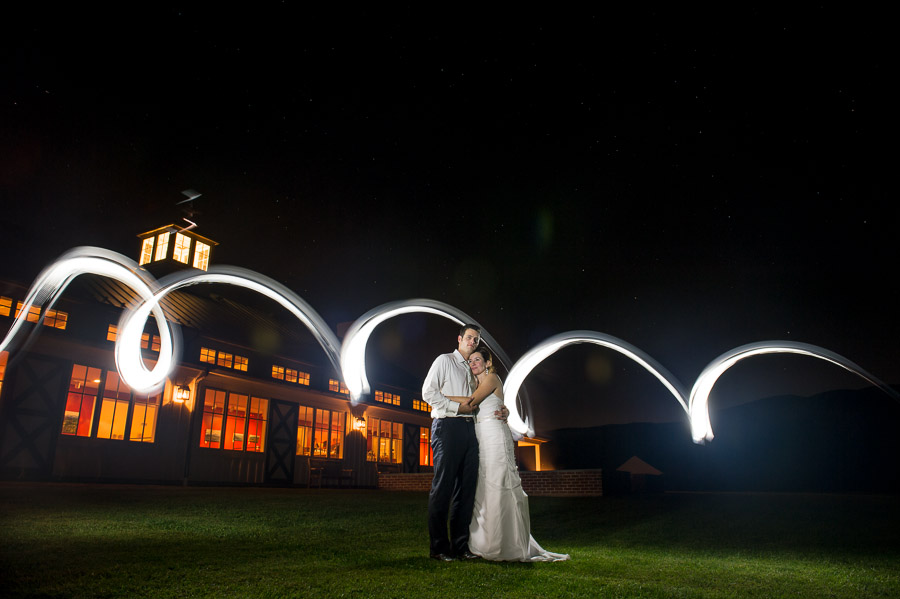 romantic and dramatic light painting photo at Charlottesville Virginia wedding