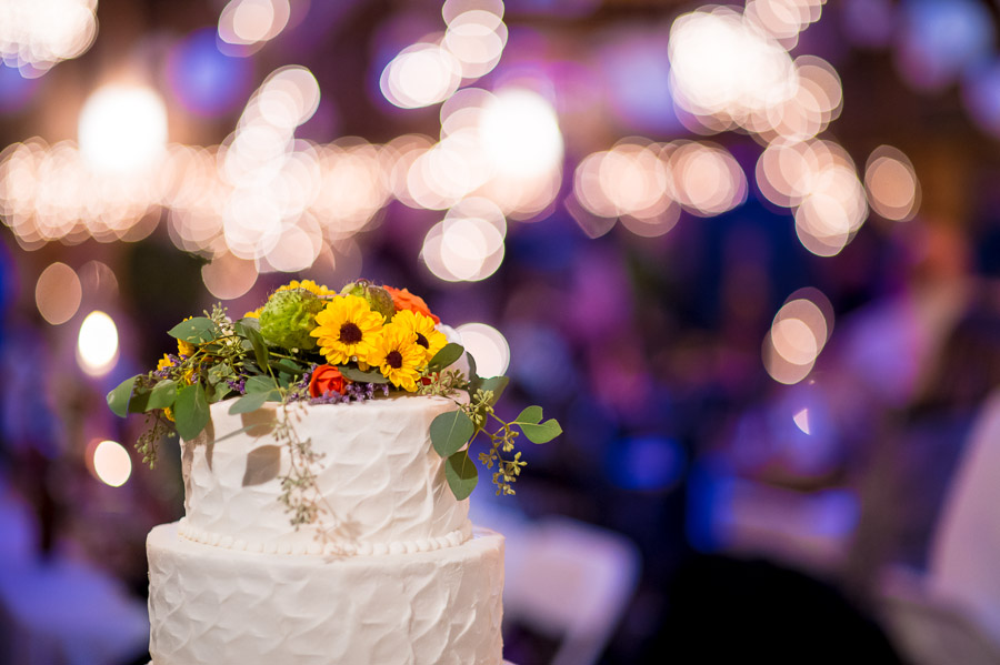 colorful, bright, artsy photo of wedding cake in Brown County, Indiana