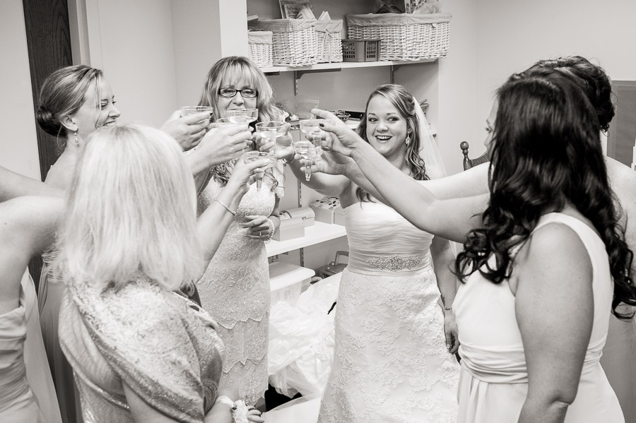 Bride's pre-wedding toast with bridesmaids at Brown County wedding