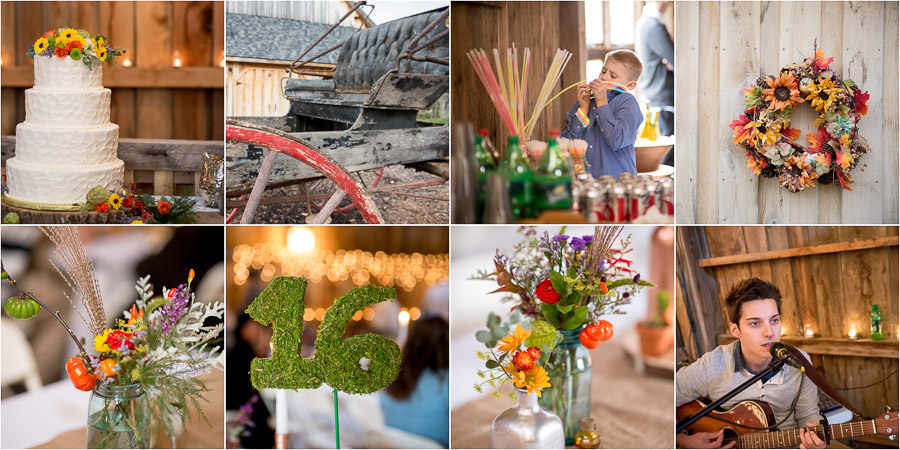 Bright, colorful, Fall wedding details at the Heritage House in Nashville, Indiana