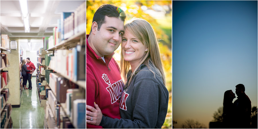 artsy and fun Indiana University engagement photos at Wells library