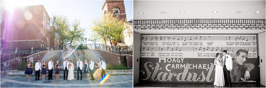 Quirky and fun wedding party portrait and historical wedding couple photo