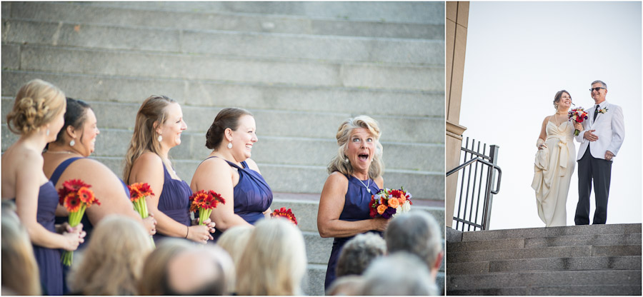 Cute expressions from mother of bride maid of honor and father and bride in ceremony