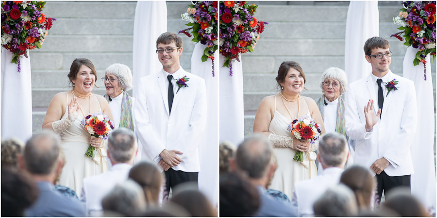 Cute and sweet moment during wedding ceremony at Indiana Historical Society