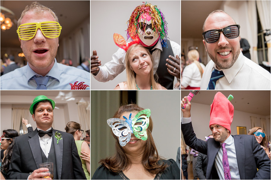 Fun photos of wedding guests with crazy hats and props