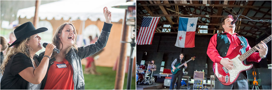 Photos of bluegrass band celebration at a rockin', dancin' rehearsal dinner