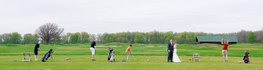 fun and silly wedding portrait at purgatory golf club in noblesville indiana