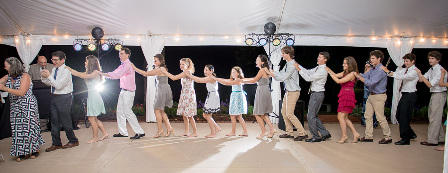 fun and creative conga line photo at whitford plantation wedding