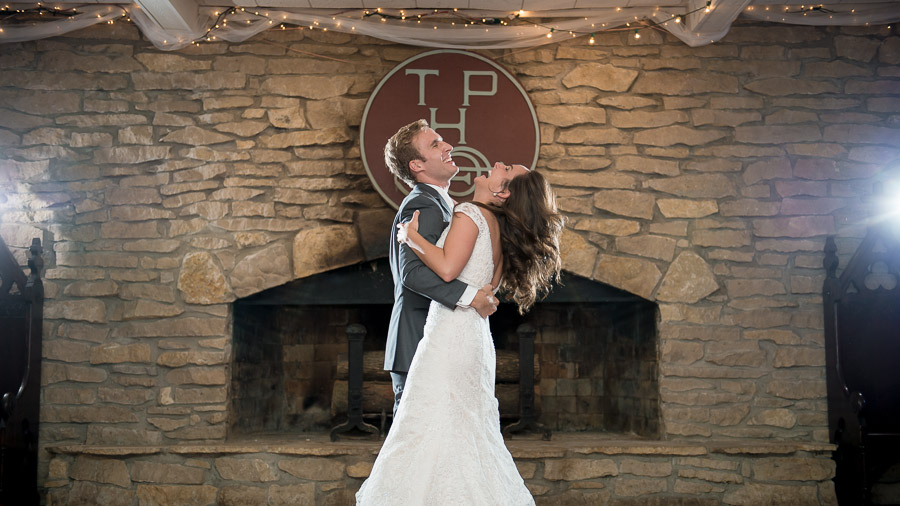 Great smiles and laughs captured during first dance photo at Trader's Point Hunt Club