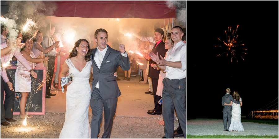 fun, colorful, sparkler exit with fireworks at Indianapolis wedding photography