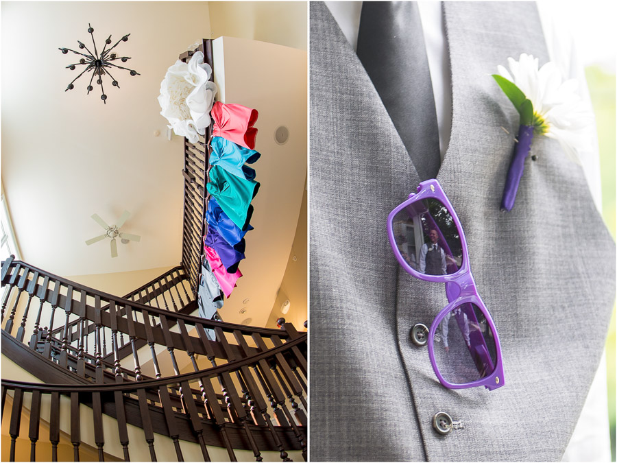 creative, colorful, dress photo and 80's sunglasses groomsmen photo