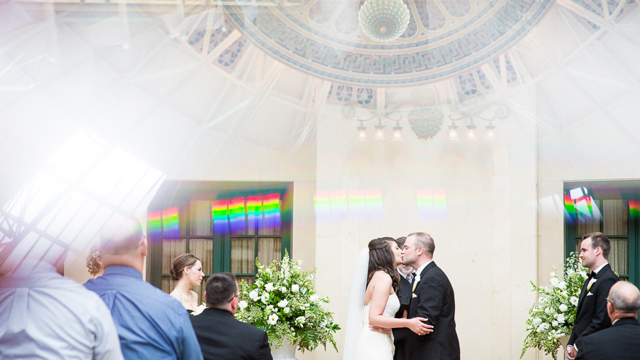 Creative first kiss photo in French Lick Indiana at West Baden Springs Hotel